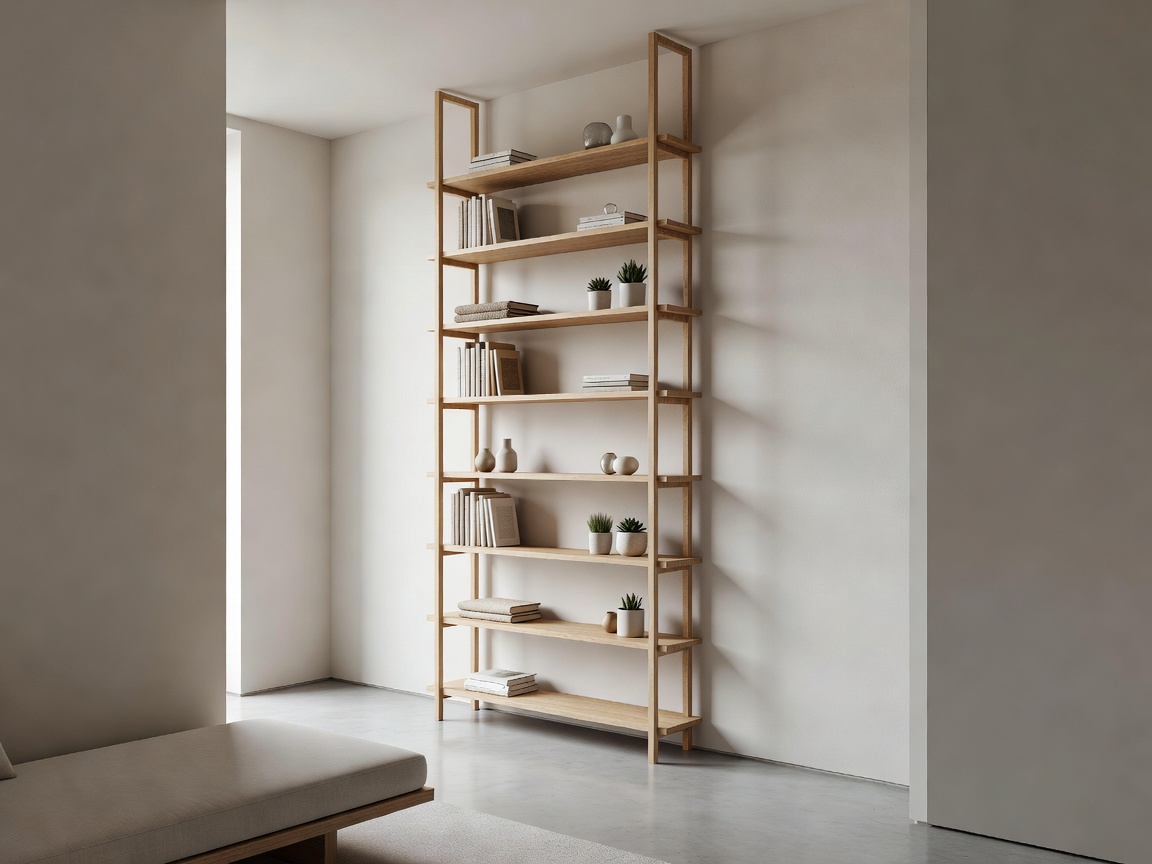 Clever compact small space interior design with vertical shelving