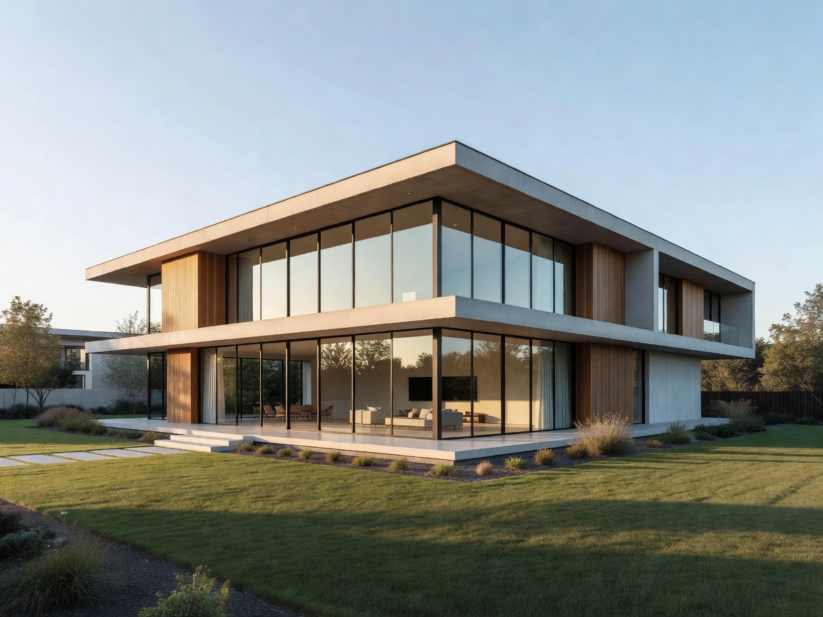 Modern contemporary home architecture with large glass panels